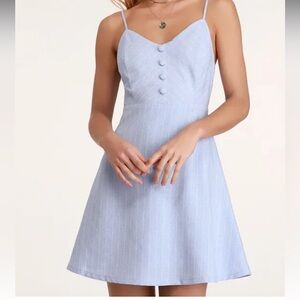 Lulus Shoreline Stripes Blue Striped Sleeveless Skater Dress